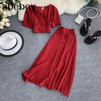 Wholesale Work Dresses Women Two Piece Set Sexy Summer Outfits Woman Clothes Fashion V Neck Crop Top Slim A line Long Skirts Suits Pc Sets