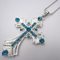 Wholesale Pendant Necklaces Happy Easter Dress Up Fancy Kids Girl Women Blue Rhinestone Cross Jewelry Gift For Children pc