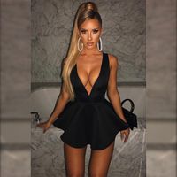 Wholesale Casual Dresses Sexy Short Mini Women Ladies Sleeless Backless Slim Bodycon Gothic Black Flared Dress For Party Clubwear Summer
