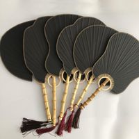 Wholesale 10pcs Black Blank Handle Fan Rice Paper Traditional Craft Chinese Hand Vintage DIY Bamboo Root Lantern Round Other Home Decor