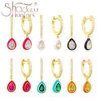 Wholesale SHADOWHUNTERS Sterling Silver Water Drop Earrings Gold Color Piercing Enamel Gem Huggies Pink Yellow Green White For Female H1027