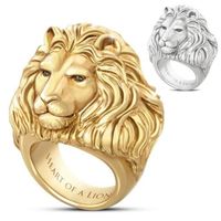 Wholesale Junerain Brand Plated Gold Lion Head Men Ring King of Forest Punk Animal Male s Jewelry Fashion and Rock Style Best Gift Rings Q2