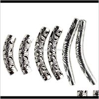 Wholesale Beads Pieces Tibetan Sier Curved Tube Bead Diy For Necklace Bracelet Connector Craft Findings Vrb Tsn1P