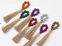 Wholesale Napkin Rings Farmhouse Natural Wooden Beads Tassels Napkins Holders Buckles for Wedding Dinner Party Table Decorations RRF12867