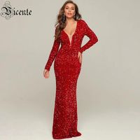Wholesale Casual Dresses VC Elegant Red Sequins Dress Sexy Mesh Patchwork Paerls Mermaid Celebrity Christmas Paty Maxi Vestidos