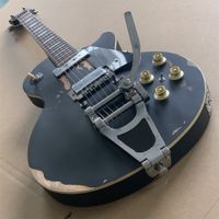 Wholesale custom electric guitar old black worn aged guitar mother of pearl inlay solid thick maple cap viabrato