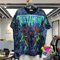 Wholesale 2021ss Vintage Full Print T shirt Men Women High Quality Wash Make Old Tee Tops Cotton Short Sleeve Style