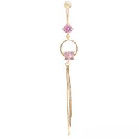 Wholesale Charming K Yellow Gold Plated Zircon Crystal Butterfly Tassels Belly Button Ring for Women Sexy Belly Percing Body Jewelry