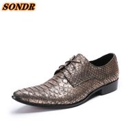 Wholesale Dress Shoes Men Genuine Leather Iron Toe Formal Bronze Snake Skin Lace Up For Fashion Business Sapatos Masculino