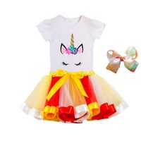 Wholesale 2020 Girl Unicorn Tutu Dress Rainbow Princess T shirt with Tutu Party Dress Toddler Baby to Years Birthday Outfits Kids Clothes Y2