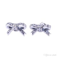 Wholesale Cute small Bow Stud Earrings retail Box sets High quality Sterling Silver Women Girls CZ Diamond Gift Earring