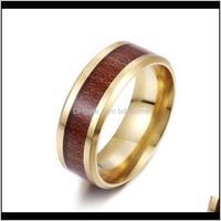Wholesale Band Drop Delivery Rings Delicate Wood Inlay Titanium Steel Black Sier Men Luxury Engagement Wedding Ring Trendy Handsome Jewelry Gifts