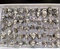 Wholesale Multi design Mix Animal Silver Punk Ring Mens Rocker Cool Alloy Rings Snake Lion Leopard Dragon Elephant Owl Gecko Eagle Rings Man Gift Vintage Jewelry