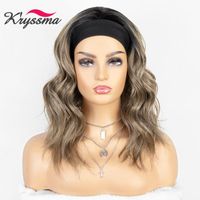 Wholesale Kryssma Ash Blonde Headband Wig Ombre Short Wavy Synthetic Wigs For Black Women Full Machine Made Hair Cosplay Daily Use