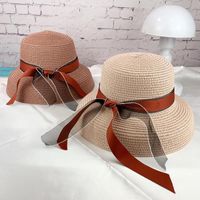 Wholesale bucket hat mid ee shade Sun Visor Hat bow basin flat top straw cool in summer