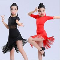 Wholesale Tassel Latin Dance Dress for Girl Fringe Salsa Tango Ballroom Rumba Latin Dance Skirt Kids Black Red Green Dancde Suit