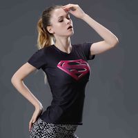 Wholesale T shirt Women s Short Sleeve with Purple Superman Print on Black Background