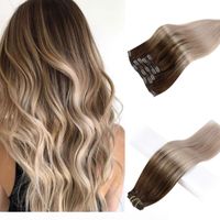Wholesale Balayage color Clip in Hair Extensions Human Hair Brown fading to Ash Blonde Ombre Clip ins on Extensions g