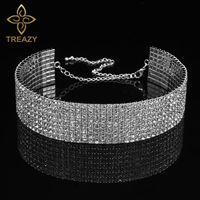 Wholesale Wedding Party Row Rhinestone Choker Chain Necklace For Women Bridal Diamante Crystal Elastic Cord Chokers