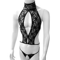 Wholesale Bras Sets See Through Men Lace Bikini Lingerie Set Sleeveless Sissy Bra Tops With Crotchless G string Thong Underwear Gay Sexy Panties