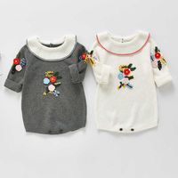 Wholesale Spring Autumn Baby Girls Clothes born Girl Knitting Bodysuits Hand Made Flower Embroidery Infant Jumpsuit