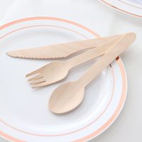 Wholesale 10pcs pack Bamboo Wooden Cutlery Biodegradable Knives Forks Spoons Disposable Dinnerware Set Kitchen Dining Bar Tableware