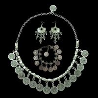 Wholesale Earrings Necklace Gypsy Vintage Coin Tassel Bib Statement Bracelet Earring Sets For Women Female Turkish Tribal Party Jewelry Set