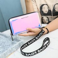 Wholesale Wallets Lanyard Laser Holographic Wallet Women Long Purse Female Clutch Bag Purses Portfel Zip Phone Pocket Carteras