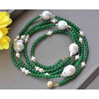 Wholesale Z10730 quot mm White Drop Keshi Pearl Green Jade Bead Necklace