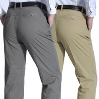 Wholesale Men s Pants Casual Fitness Straight Long Cotton Chino Trousers Plus Size Summer Grey Navy Beige Dad Business Slacks