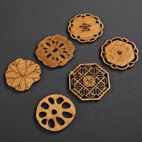 Wholesale Bamboo Table Mat Cup Coaster Tea Cup Pad Retro Lotus Carving Eco friendly Round Heat Insulation Teaware Accessories RRB12752