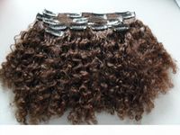 Wholesale brazilian human virgin short hair extensions pieces with clips clip in hair kinky curly hair style dark brown natural black color