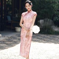 Wholesale Ethnic Clothing Lady Flower Slim Cheongsam Short Sleeve Sexy Wedding Party Dress Plus Size XL XL Mandarin Collar Qipao Long Vestidos