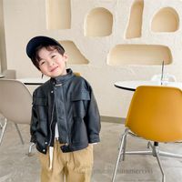 Wholesale Fashion Children PU leather jacket kids round collar long sleeve casual outwear spring boys locomotive clothes Q3879