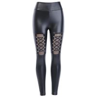 Discount women wearing tights pants Women's Pants & Capris Women Gothic Sexy Black PU Leather Lace Up High Waist Tight Outside Wearing Straps Tights Punk Female Dark