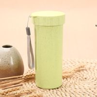 Wholesale 420ml Wheat straw double insulation mug Creative portable handcup green water bottle with cover leak student cup by sea RRE12504