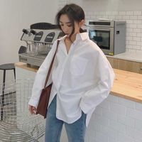 Wholesale Skirts White Button Women Blouse Loose Long Sleeve Pocket Top Turn Down Collar Casual Lady Shirt Autumn Solid Korean Style Blusas GNUV