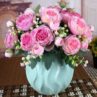 Wholesale Decorative Flowers Wreaths Selling Beautiful Rose Peony Artificial Silk Small White Bouquet Home Party Winter Wedding Decoration Fake