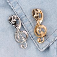 Wholesale Pins Brooches Vintage Silver Color Microphone Music Note Charm Pin Women Men Brooch Pins Christmas Year s Gifts