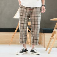 Wholesale MrGB Men s Plaid Chinese Style Pants Woman Fashion Short Casual Oversize Male Trousers Vintage