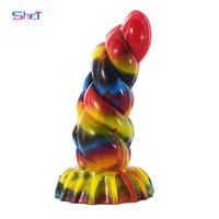 Wholesale NXY Sex Anal toys SHET Plug with Suction Cup Art Graffiti Curved Large Beads Dildo G spot Stimulate Toys for Women Men Shop