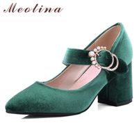 Wholesale Dress Shoes Meotina Mary Jane High Heels Women Buckle Square Party Fashion Pointed Toe Pumps Ladies Green Big Size