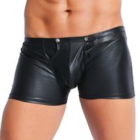 Wholesale Women s Panties Male Sexy Boxer Underpants Faux Leather Fasion Gay Underwear Thin Plus Size Black Shorts Back Zipper Comfortable Men