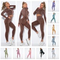 Wholesale Women s Jumpsuits Rompers Seamless Workout Yoga Sets Women Two Piece Crop Top Long Sleeve Leggings Sportsuit Outfit Active Fitness Gym Wea