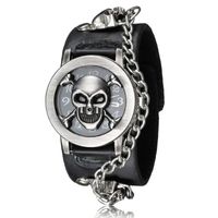 Wholesale Wristwatches D Skull Laser Engraved Men Watch Rivet Skeleton Men s Wrist Watches Punk Rock Singer Chain Quartz Wristwatch For Male