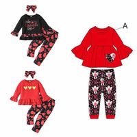 Wholesale Children s Happy Valentine s Day Girl s Spring And Autumn Letter Trumpet Sleeve Swearshits Trousers Hair Band Three Piece Suit Ins Kids Casual Clothes GQ65D3Q