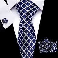 Wholesale Mens Ties Luxury Paisley Blue Silk with Hanky Set Cufflinks Buisness Jacquard Woven Neck