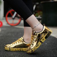 Wholesale GD G Dragon Same Shoes Korean Patent Leather Glossy Platform Hight Increasing Board Shoes Couple Mens and Womens Silver Sneakers Leather Sho