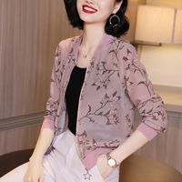 Wholesale Fashion Korean Summer Chiffon Print Women Basic Jackets Long Sleeve Loose Tops Female Zipper Jacket Sunscreen Plus Size XL Women s