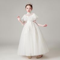 Wholesale Girl s Dresses Ball Gown High Neck White Embroidery Pleat Ankle Length Full Sleeve Kids Party Communion Girl For Weddings DH031